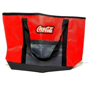 COCA COLA Laptop Carrying Bag Lined Straps Rubber Logo Pocket Red & Black